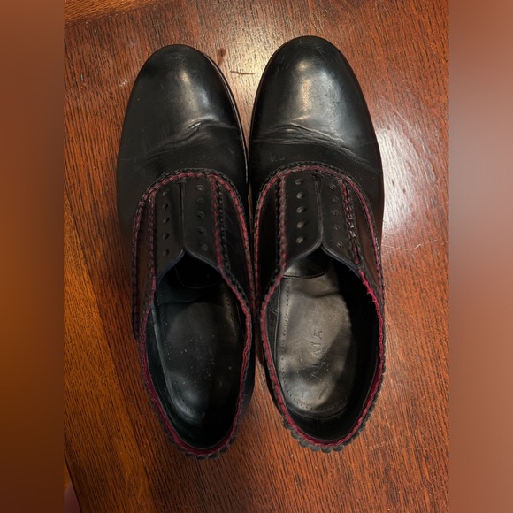 $895 Alaia Leather Lace Up Oxfords loafers black red scallop lace ballet flats - Picture 5 of 10